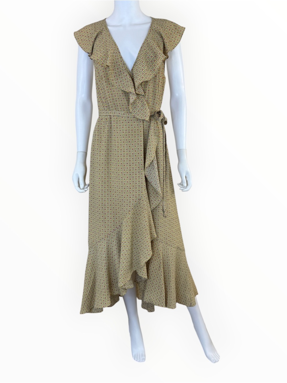 MAX STUDIO Yellow Ruffle Wrap Midi Dress Size M Q1049